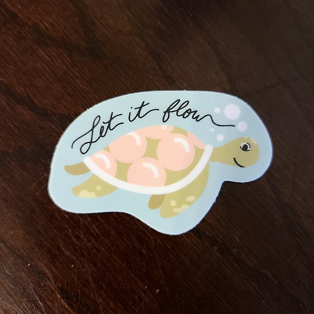 Sticker: Let it Flow - 2" Turtle with Bubbles